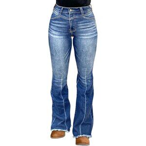 High Waisted Bootcut Jeans Women Stretchy Butt-Lifting Frayed Hem